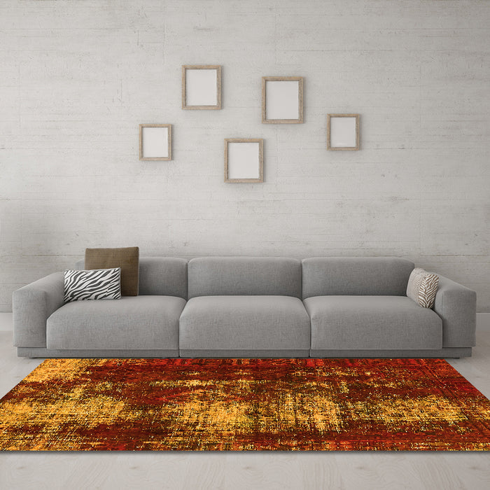 Machine Washable Abstract Yellow Modern Rug in a Living Room, wshabs5635yw