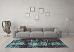 Machine Washable Abstract Turquoise Modern Area Rugs in a Living Room,, wshabs5635turq
