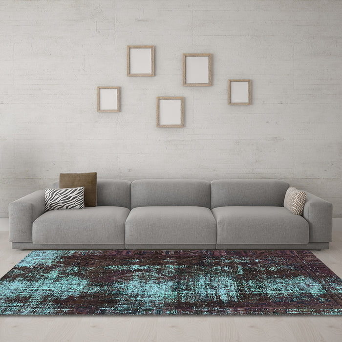 Machine Washable Abstract Turquoise Modern Area Rugs in a Living Room,, wshabs5635turq