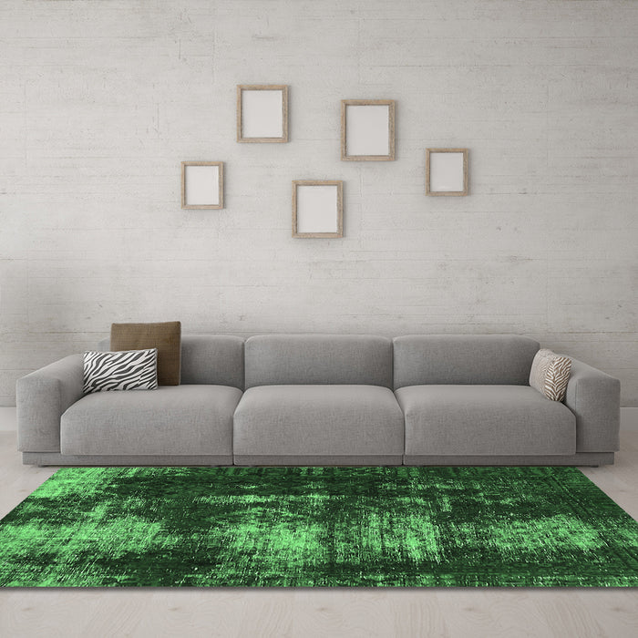Machine Washable Abstract Emerald Green Modern Area Rugs in a Living Room,, wshabs5635emgrn