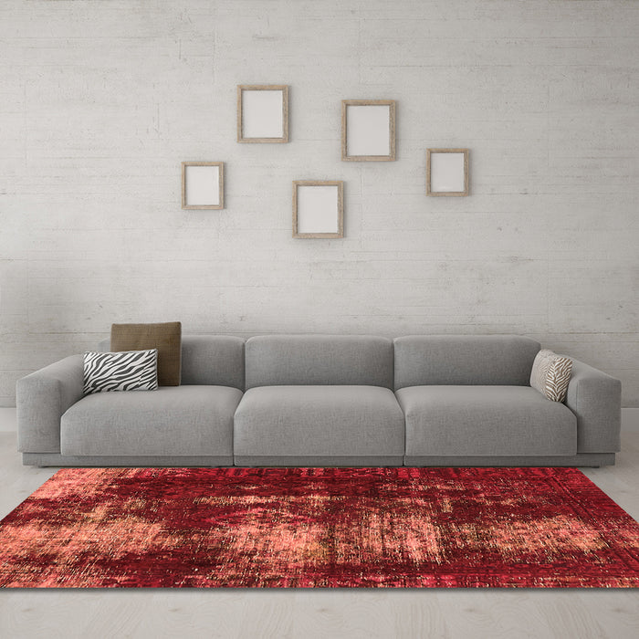 Machine Washable Abstract Orange Modern Area Rugs in a Living Room, wshabs5635org