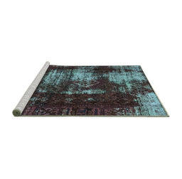 Sideview of Machine Washable Abstract Turquoise Modern Area Rugs, wshabs5635turq