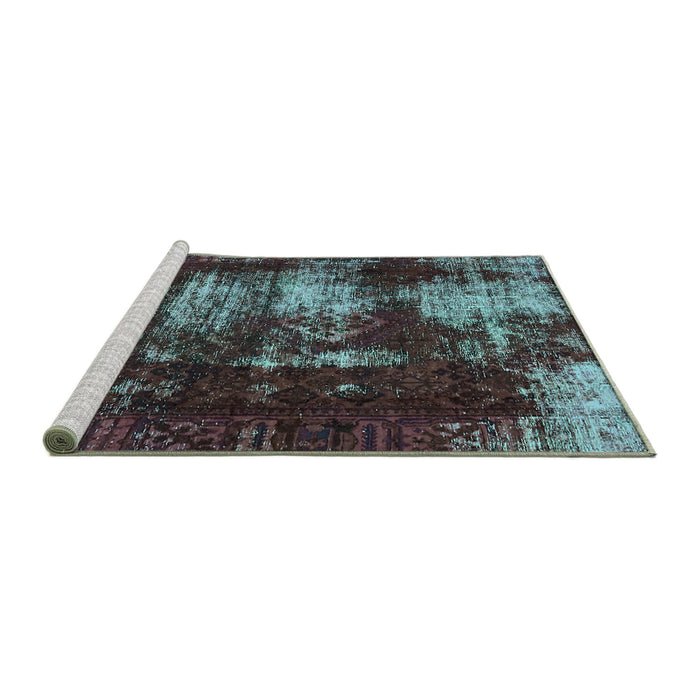 Sideview of Machine Washable Abstract Turquoise Modern Area Rugs, wshabs5635turq