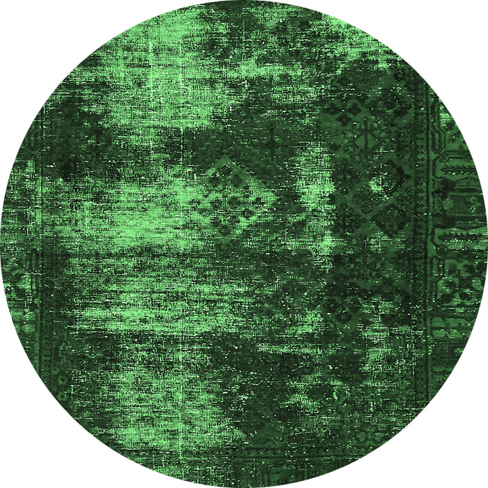 Round Machine Washable Abstract Emerald Green Modern Area Rugs, wshabs5635emgrn
