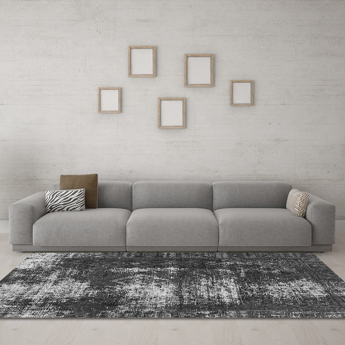 Machine Washable Abstract Gray Modern Rug in a Living Room,, wshabs5635gry