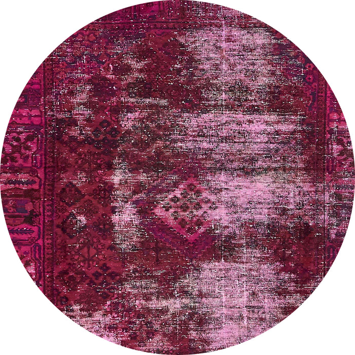 Round Machine Washable Abstract Pink Rug, wshabs5635