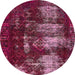 Round Machine Washable Abstract Pink Rug, wshabs5635