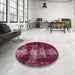 Round Machine Washable Abstract Pink Rug in a Office, wshabs5635