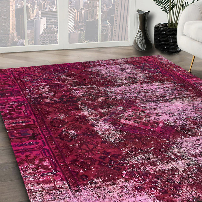 Machine Washable Abstract Pink Rug in a Family Room, wshabs5635