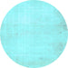 Round Machine Washable Solid Light Blue Modern Rug, wshabs5636lblu