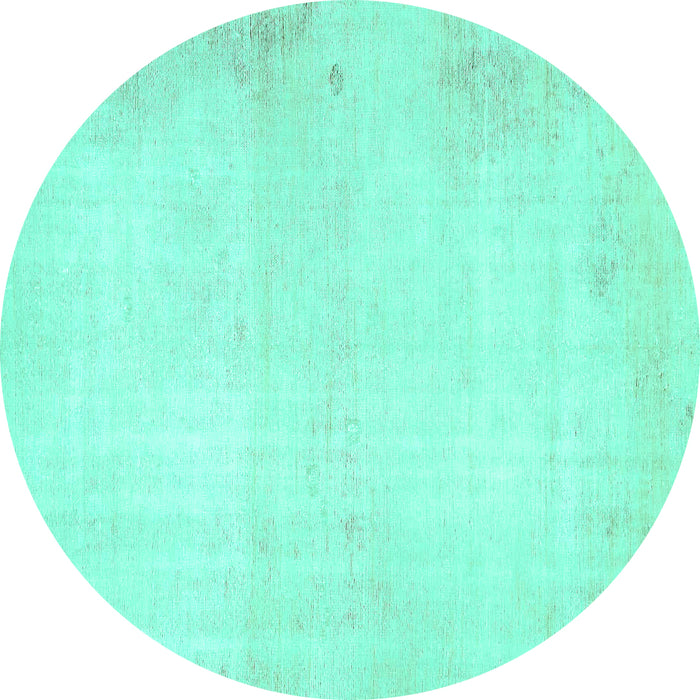Round Machine Washable Solid Turquoise Modern Area Rugs, wshabs5636turq
