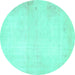 Round Machine Washable Solid Turquoise Modern Area Rugs, wshabs5636turq