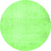 Round Machine Washable Solid Green Modern Area Rugs, wshabs5636grn