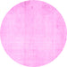 Round Machine Washable Solid Pink Modern Rug, wshabs5636pnk