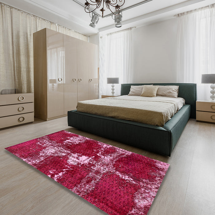 Abstract Pink Persian Rug in a Bedroom, abs5637