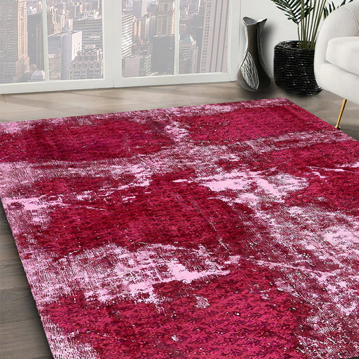 Abstract Pink Persian Rug in Family Room, abs5637