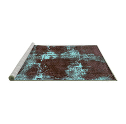 Sideview of Machine Washable Persian Turquoise Bohemian Area Rugs, wshabs5637turq