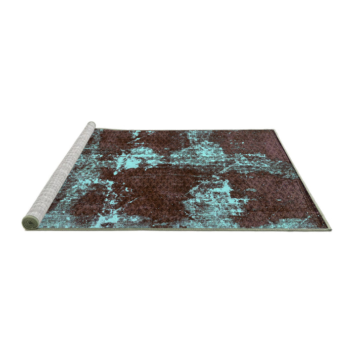 Sideview of Machine Washable Persian Turquoise Bohemian Area Rugs, wshabs5637turq