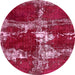 Round Machine Washable Abstract Pink Rug, wshabs5637