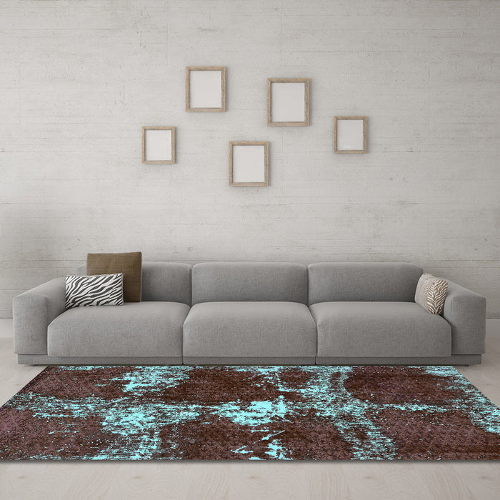 Machine Washable Persian Turquoise Bohemian Area Rugs in a Living Room,, wshabs5637turq