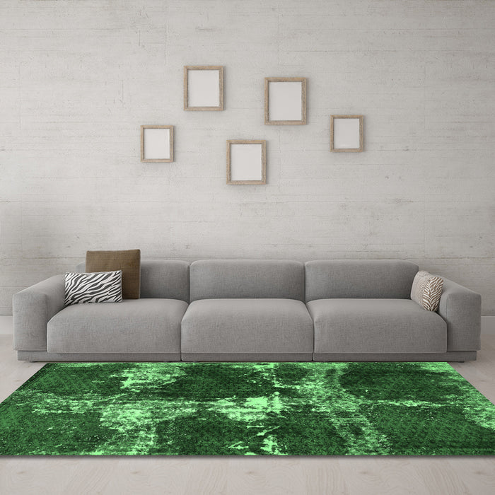 Machine Washable Persian Emerald Green Bohemian Area Rugs in a Living Room,, wshabs5637emgrn