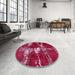 Round Abstract Pink Persian Rug in a Office, abs5637