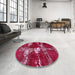 Round Machine Washable Abstract Pink Rug in a Office, wshabs5637