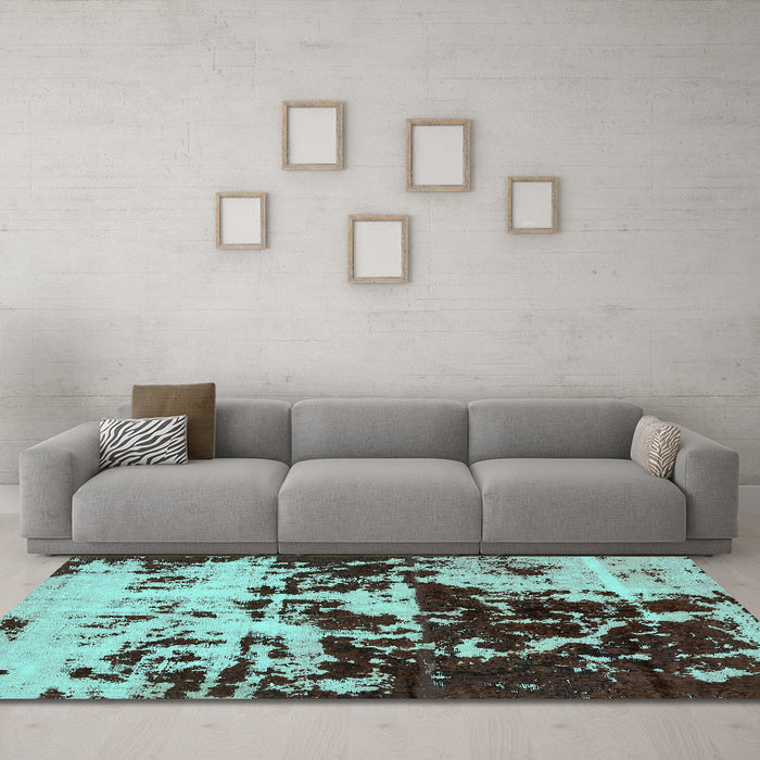 Machine Washable Abstract Turquoise Modern Area Rugs in a Living Room,, wshabs5638turq