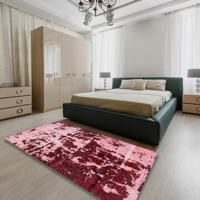 Abstract Pastel Pink Modern Rug in a Bedroom, abs5638