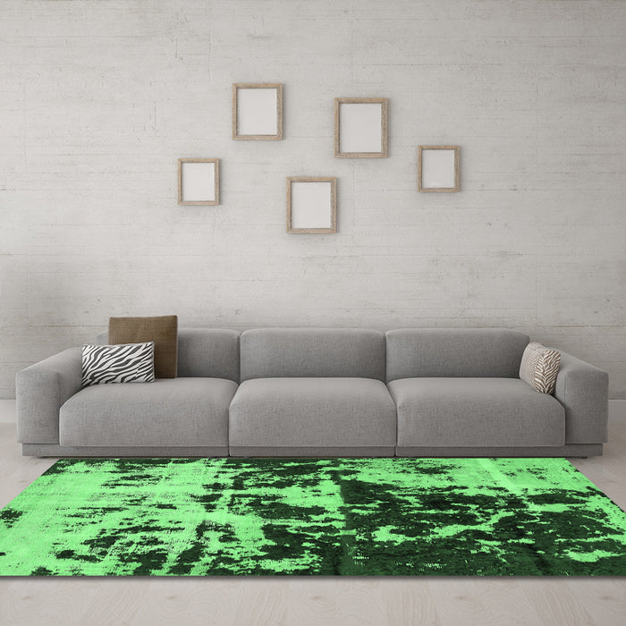 Machine Washable Abstract Emerald Green Modern Area Rugs in a Living Room,, wshabs5638emgrn