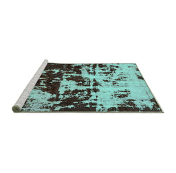 Sideview of Machine Washable Abstract Turquoise Modern Area Rugs, wshabs5638turq
