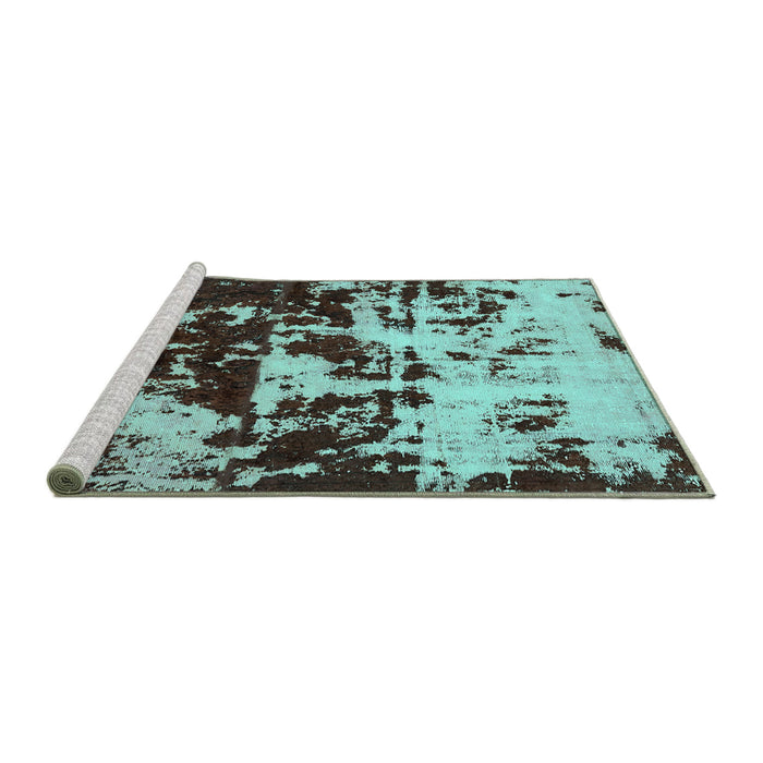 Sideview of Machine Washable Abstract Turquoise Modern Area Rugs, wshabs5638turq