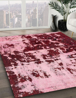 Machine Washable Abstract Pastel Pink Rug in a Family Room, wshabs5638