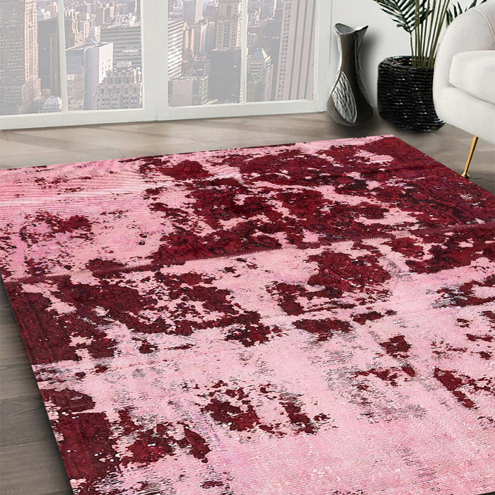 Machine Washable Abstract Pastel Pink Rug in a Family Room, wshabs5638