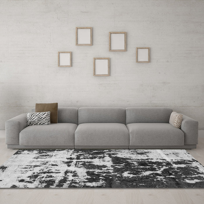 Machine Washable Abstract Gray Modern Rug in a Living Room,, wshabs5638gry