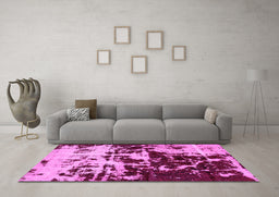 Machine Washable Abstract Pink Modern Rug in a Living Room, wshabs5638pnk