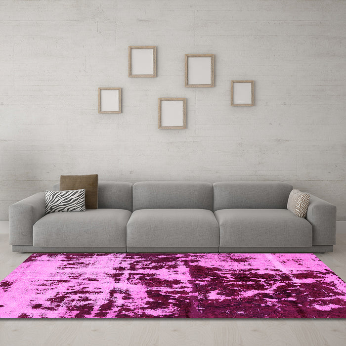 Machine Washable Abstract Pink Modern Rug in a Living Room, wshabs5638pnk