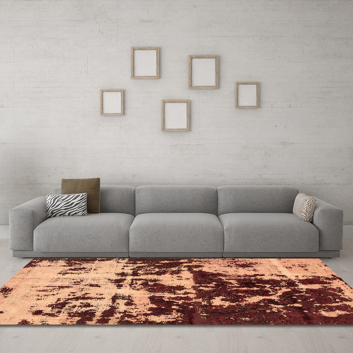Machine Washable Abstract Brown Modern Rug in a Living Room,, wshabs5638brn