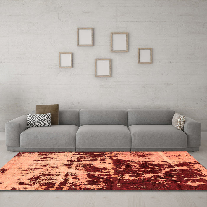 Machine Washable Abstract Orange Modern Area Rugs in a Living Room, wshabs5638org