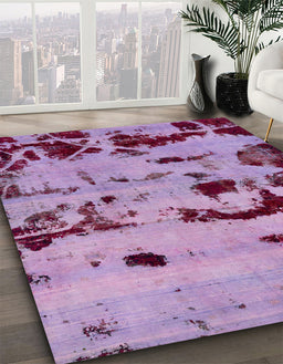 Abstract Bright Lilac Purple Persian Rug in Family Room, abs5639