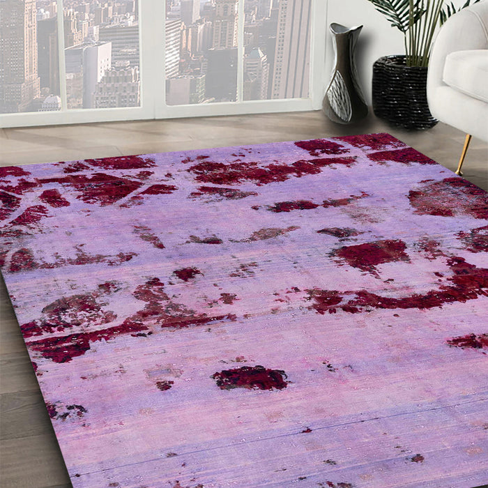 Machine Washable Abstract Bright Lilac Purple Rug in a Family Room, wshabs5639