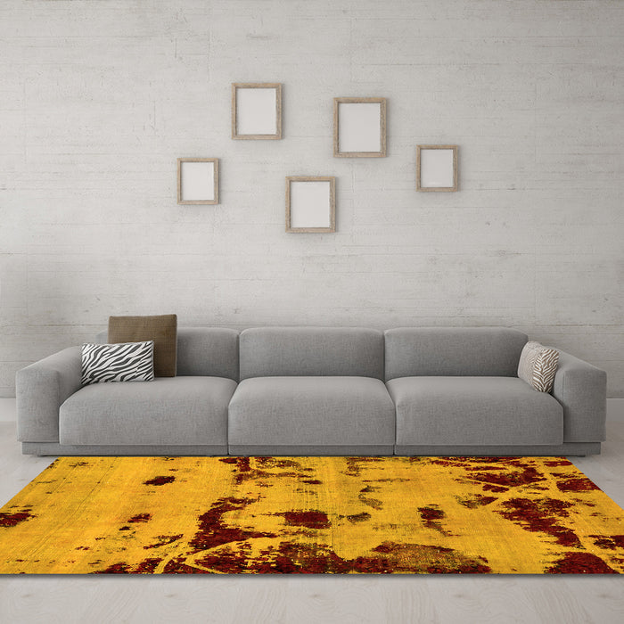Machine Washable Persian Yellow Bohemian Rug in a Living Room, wshabs5639yw