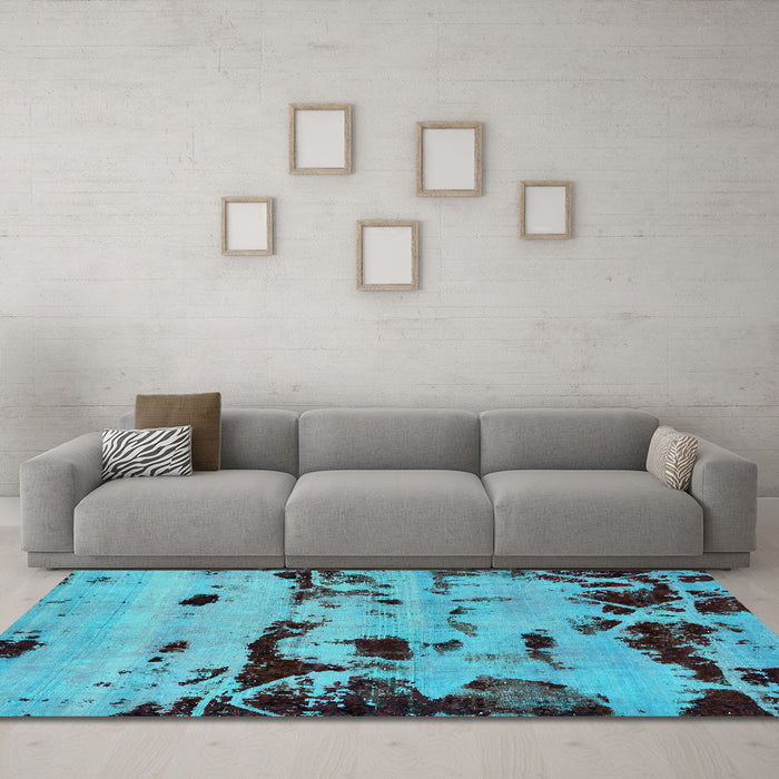 Machine Washable Persian Turquoise Bohemian Area Rugs in a Living Room,, wshabs5639turq