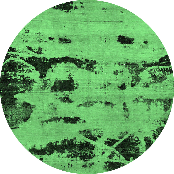 Round Machine Washable Persian Emerald Green Bohemian Area Rugs, wshabs5639emgrn