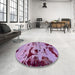 Round Abstract Bright Lilac Purple Persian Rug in a Office, abs5639