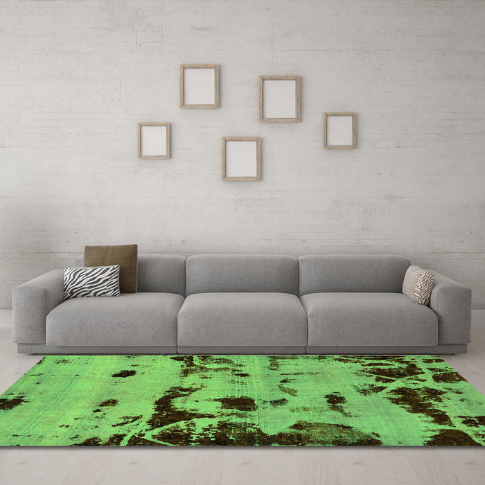 Machine Washable Persian Green Bohemian Area Rugs in a Living Room,, wshabs5639grn