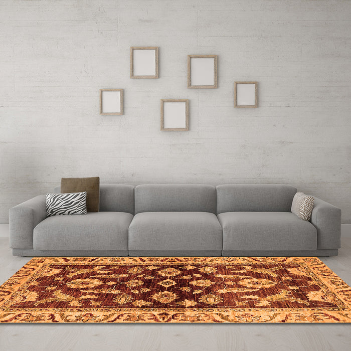 Machine Washable Oriental Orange Traditional Area Rugs in a Living Room, wshabs563org