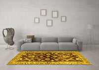 Machine Washable Oriental Yellow Traditional Rug, wshabs563yw