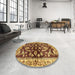 Round Machine Washable Abstract Saffron Red Rug in a Office, wshabs563