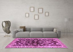 Machine Washable Oriental Purple Traditional Area Rugs in a Living Room, wshabs563pur